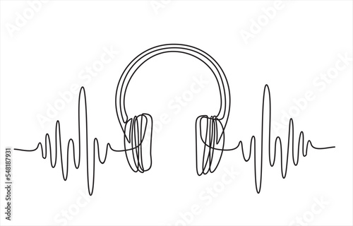 one line drawing of headphone speaker device gadget continuous lineart design isolated on white background. Music element for listening songs and playlist.