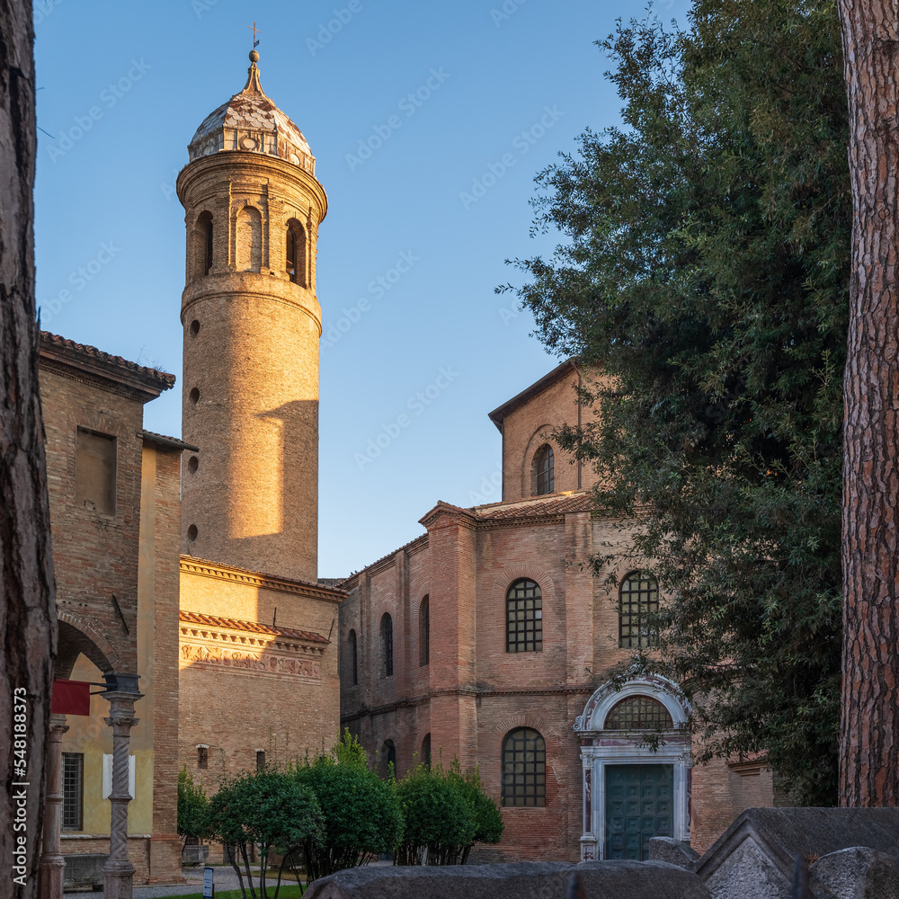 Nice view of Bell Tower of the Basilica of San Vitale, built in 547, Ravenna, Emilia-Romagna, Italy