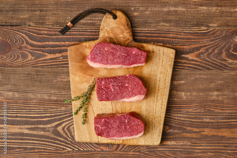 Overhead view of raw fresh eye of round steak Overhead view of raw fresh eye of round steak