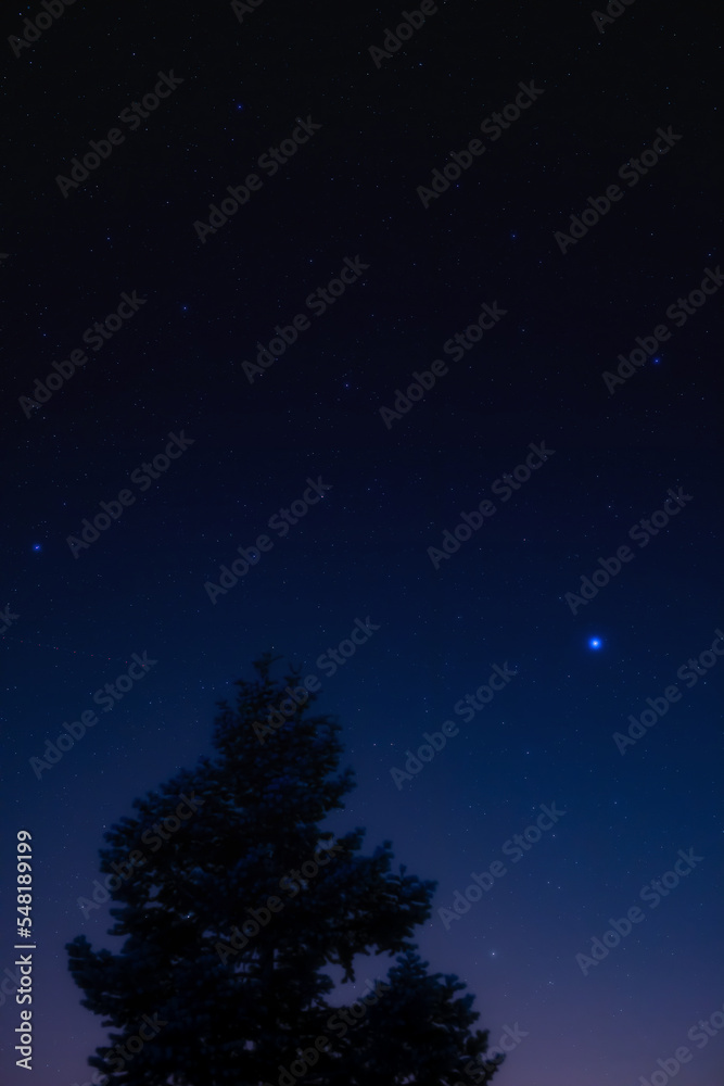 Milky Way stars and constellations on evening sky.