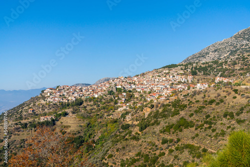 view of the mountain village of Arachova in central Greece