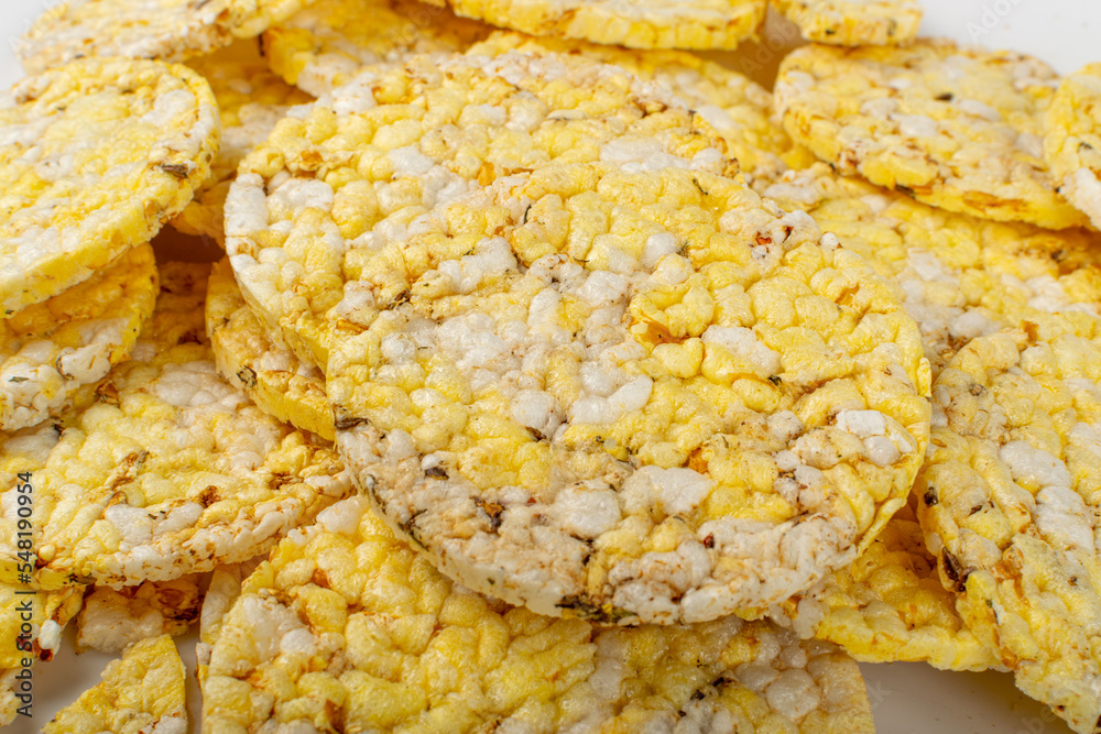 Puffed Corn Cake Texture Background, Corn Diet Bread with Fragrant Herbs and Spices, Waffle with Corns Pattern Puffed Corn Cake Texture Background, Corn Diet Bread with Fragrant Herbs and Spices, Waffle with Corns Pattern