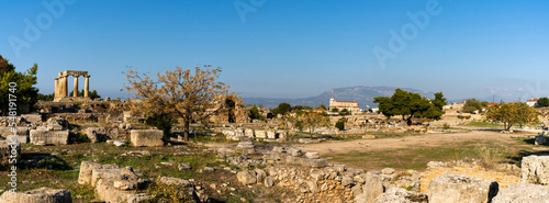 panorama view of the ruins of Ancient Corinth in southern Greece photo