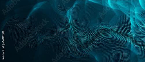 Wave of dots. Gradient wavy background. Abstract cyber backdrop of points. 3d rendering
