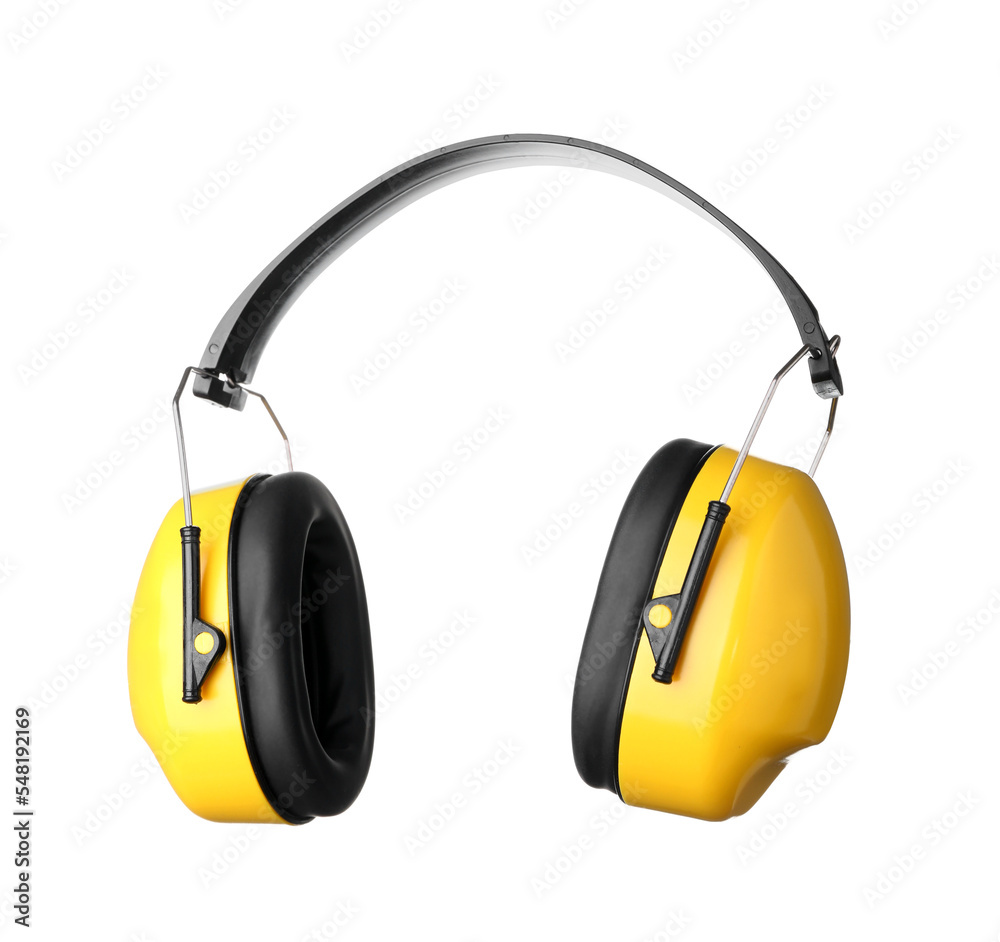 Modern hearing protectors on white background Modern hearing protectors on white background