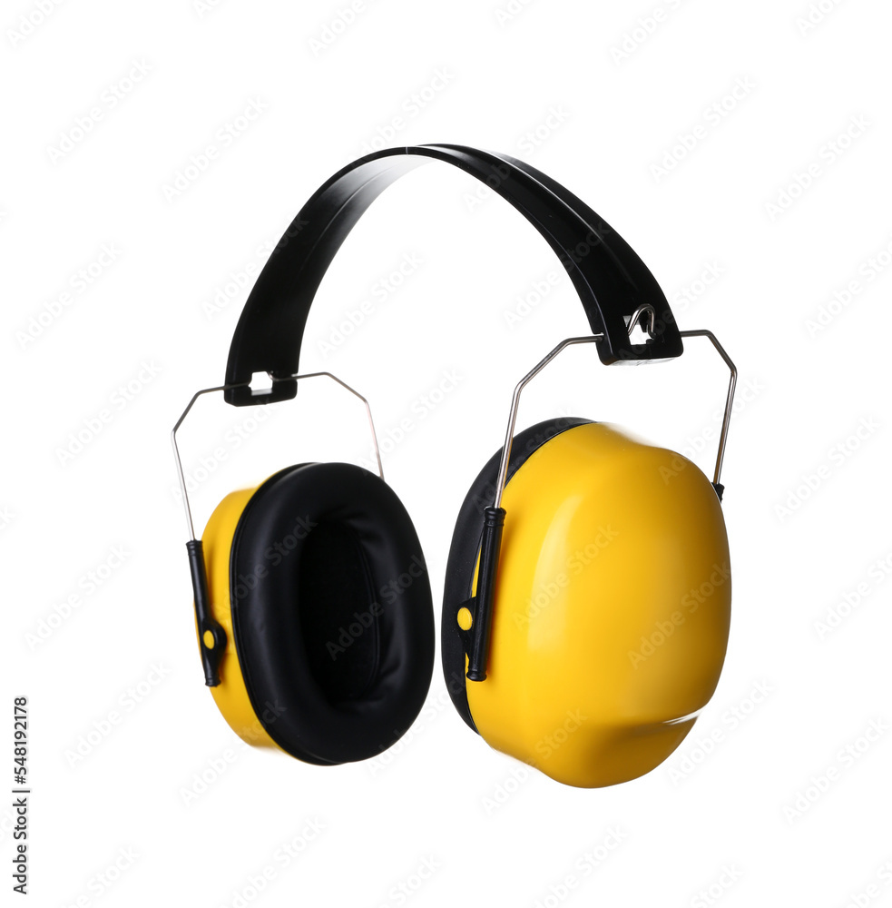 Modern hearing protectors on white background Modern hearing protectors on white background
