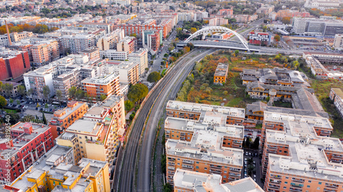 Canvas Print Aerial view of the Settimia Spizzichino bridge known as Ostiense overpass