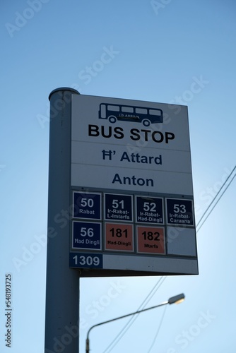 Vertical shot of the Bus Stop sign in Malta