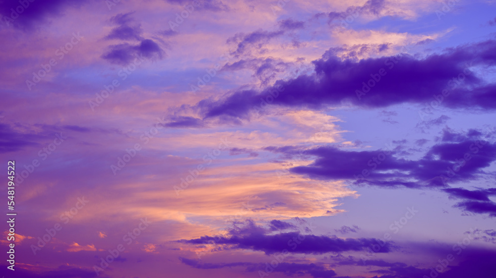 Sky with colorful and vivid sunset clouds. Natural background.