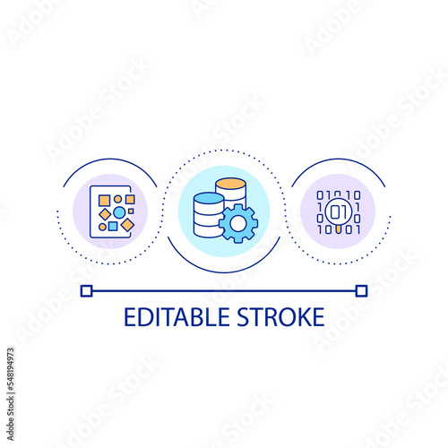 Database management system loop concept icon. Programming code. Information technology abstract idea thin line illustration. Isolated outline drawing. Editable stroke. Arial font used