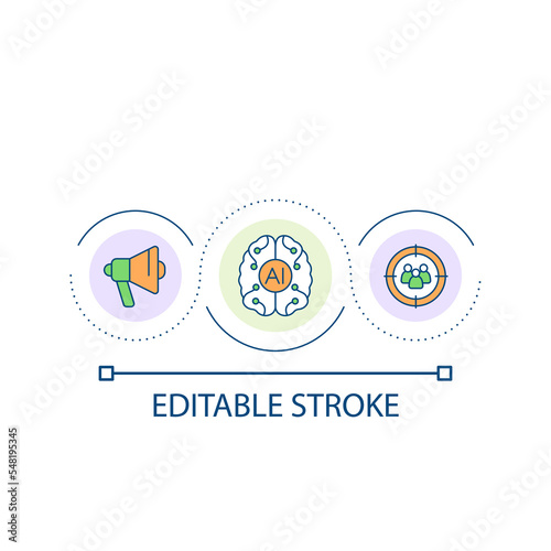 AI marketing loop concept icon. Personalized advertising. Internet of things. Machine learning abstract idea thin line illustration. Isolated outline drawing. Editable stroke. Arial font used