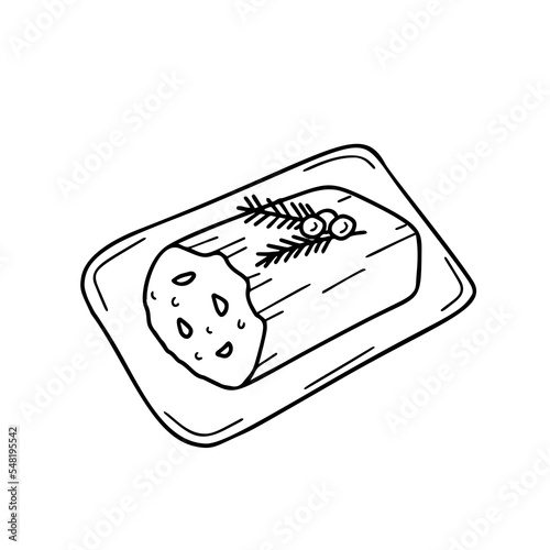 Traditional Christmas cake stollen illustration in doodle style