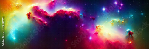 Cosmic panoramic background. Outer space. Vector colorful pixelated illustration.