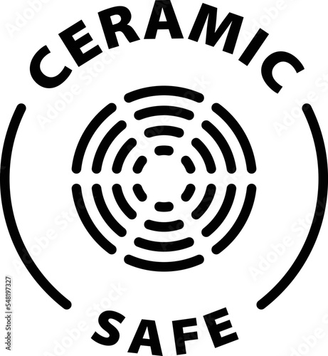 ceramic stove safe icon. Isolated vector black outline stamp label rounded badge product tag on transparent background. Symbol.