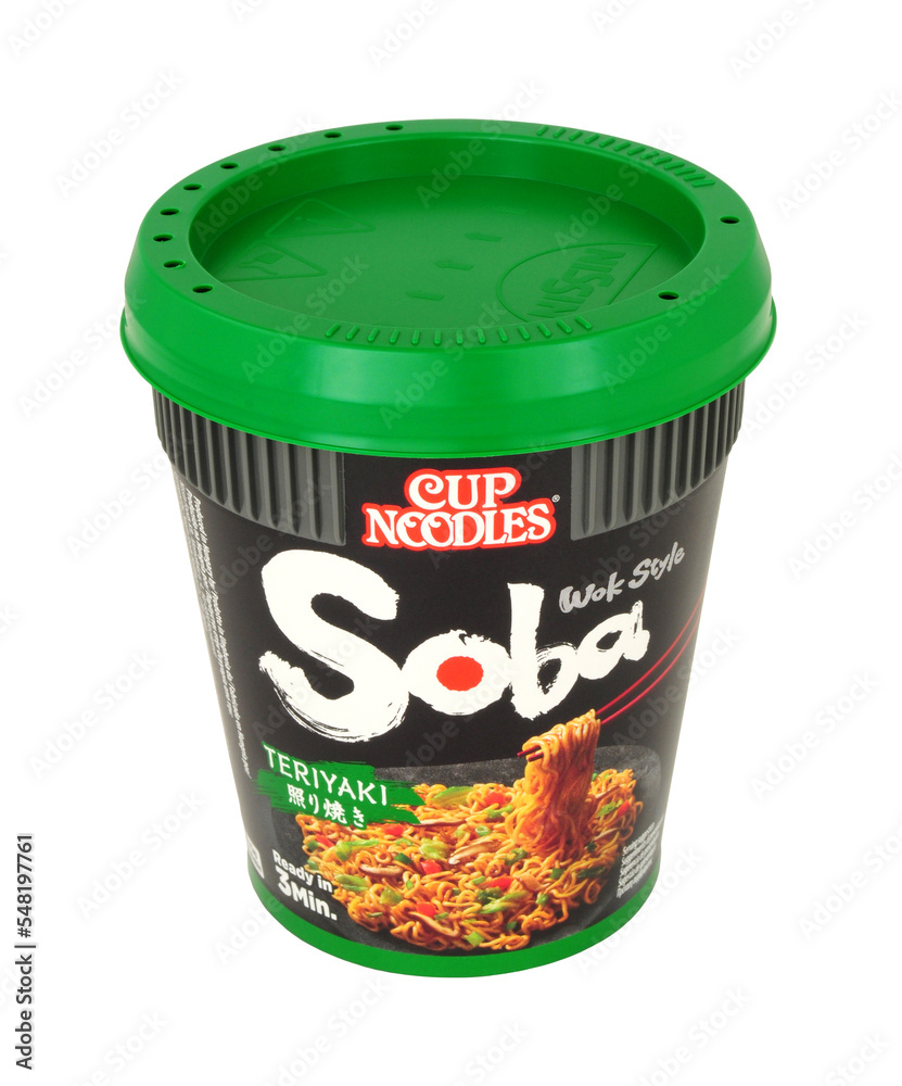Soba cup noodles teriyaki wok style flavour instant noodles in an 80g tub Stock Photo Adobe Stock