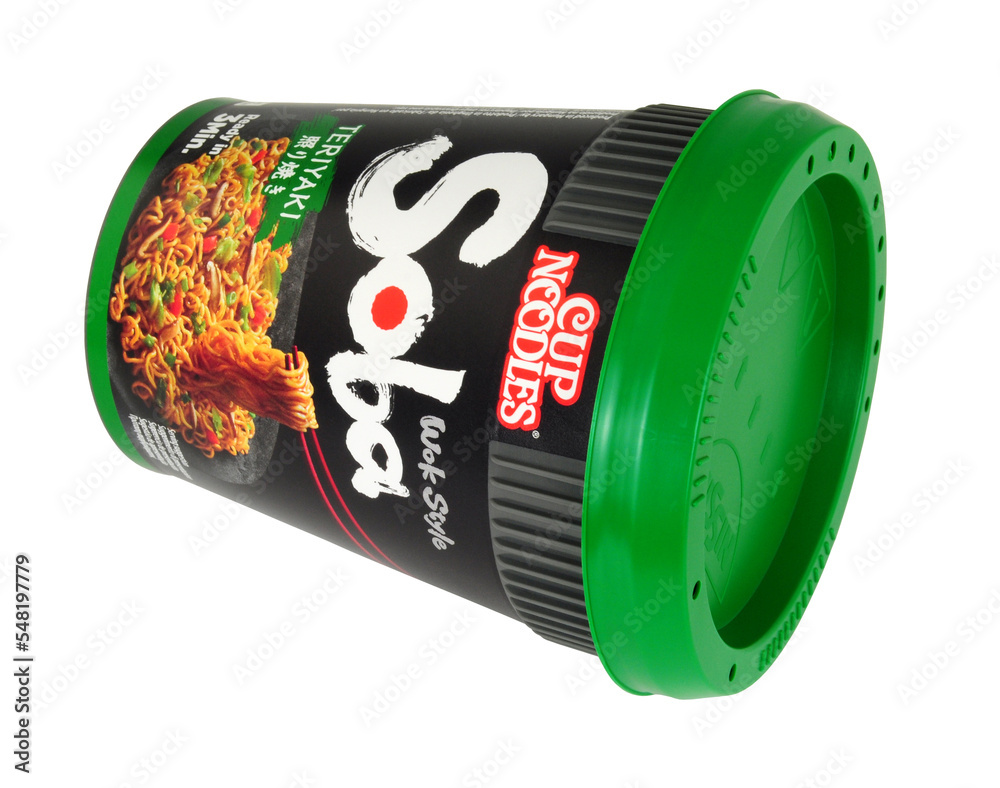 Soba cup noodles teriyaki wok style flavour instant noodles in an 80g tub Stock Photo Adobe Stock