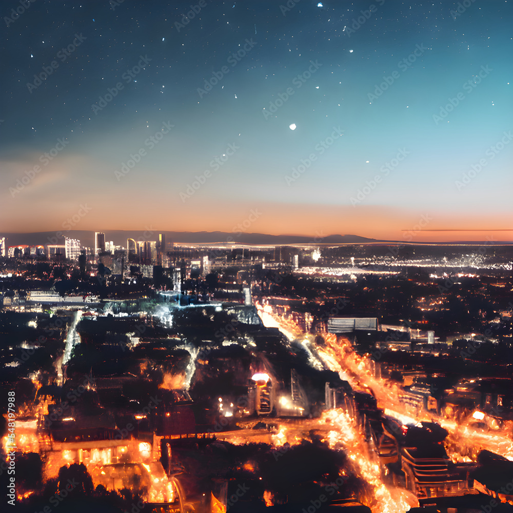 都会の夜景のイラスト