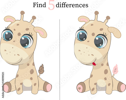 find 5 difference game for kids vector with giraffe photo