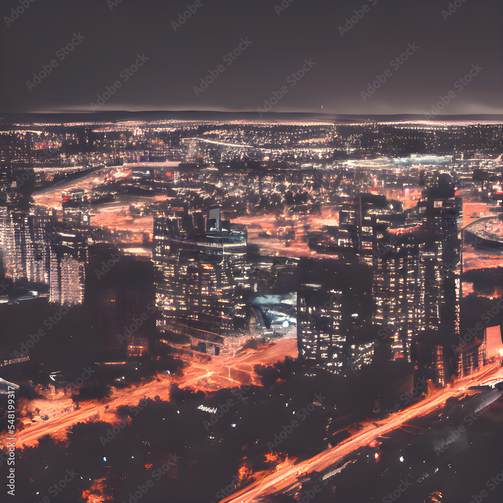 Obraz premium 都会の夜景をイメージしたイラストです。