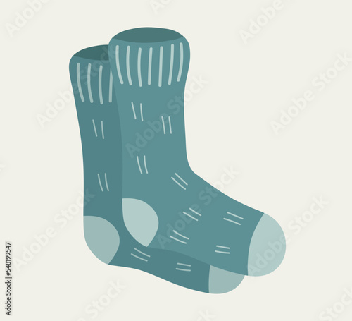 Hand drawn knitted socks. Cozy winter mood and christmas time. Can be used for textile, wallpapers, gift wrap, icons, stickers. Vector illustration.