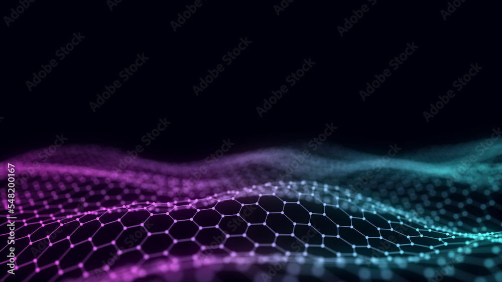 Digital technology wave. Dark cyberspace with blue motion dots and lines. Futuristic digital background. Big data analytics. 3d rendering. Digital technology wave. Dark cyberspace with blue motion dots and lines. Futuristic digital background. Big data analytics. 3d rendering.