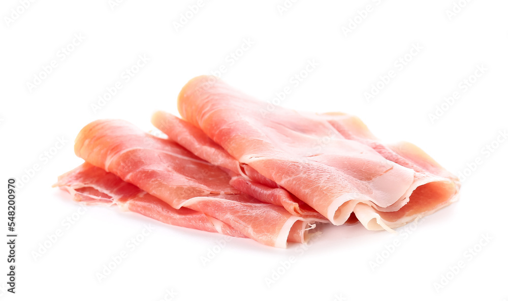 Slices of tasty ham isolated on white background Slices of tasty ham isolated on white background