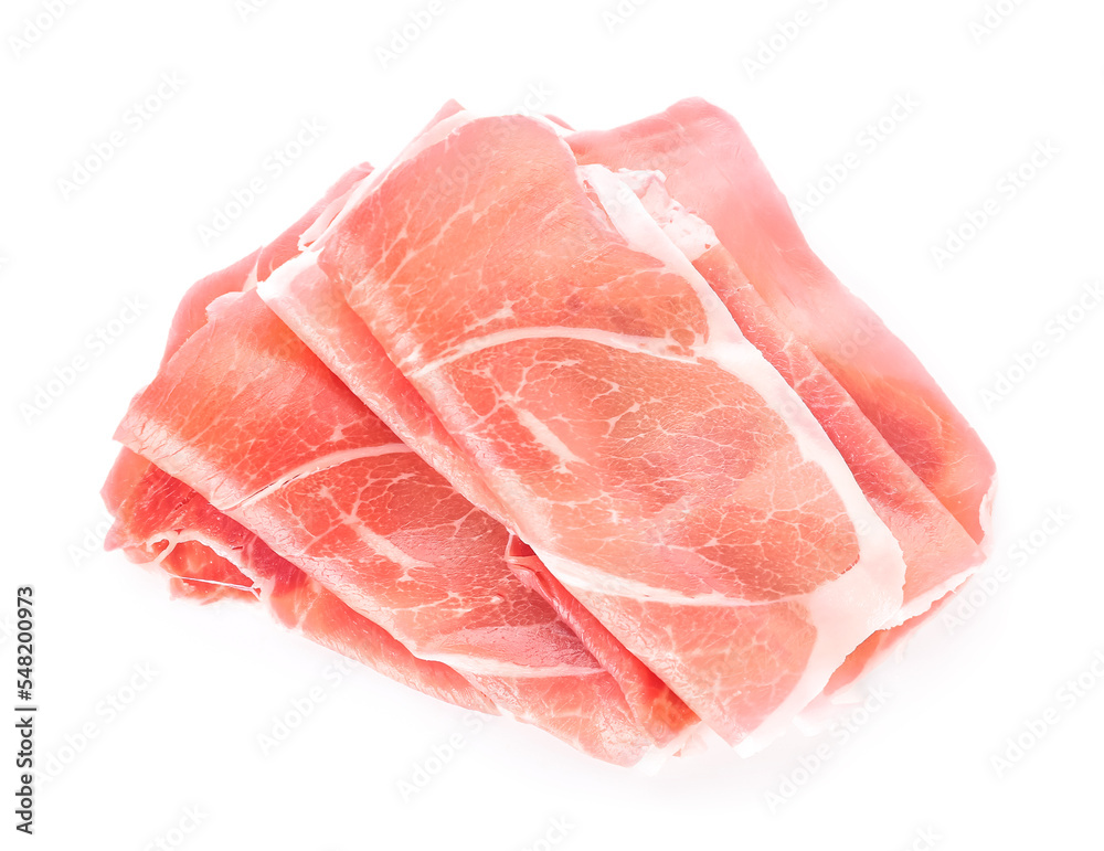 Slices of tasty ham isolated on white background Slices of tasty ham isolated on white background