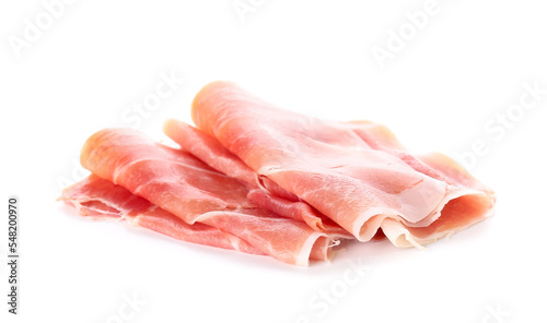 Slices of tasty ham isolated on white background