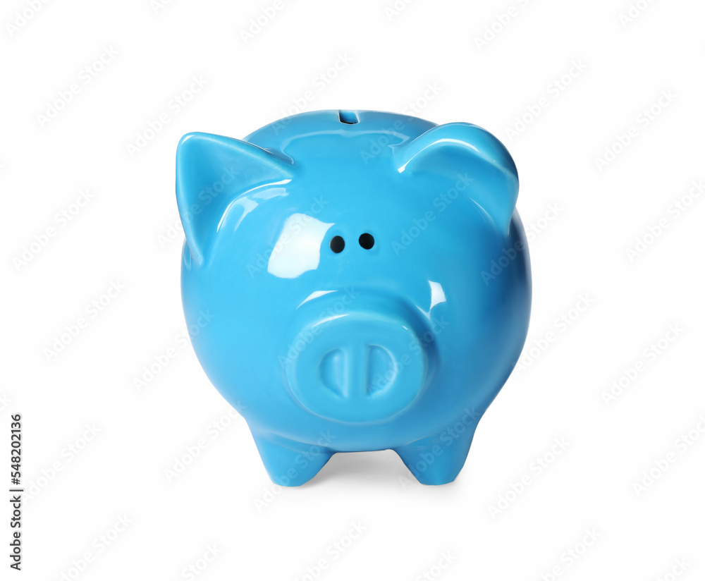 Light blue piggy bank isolated on white Light blue piggy bank isolated on white