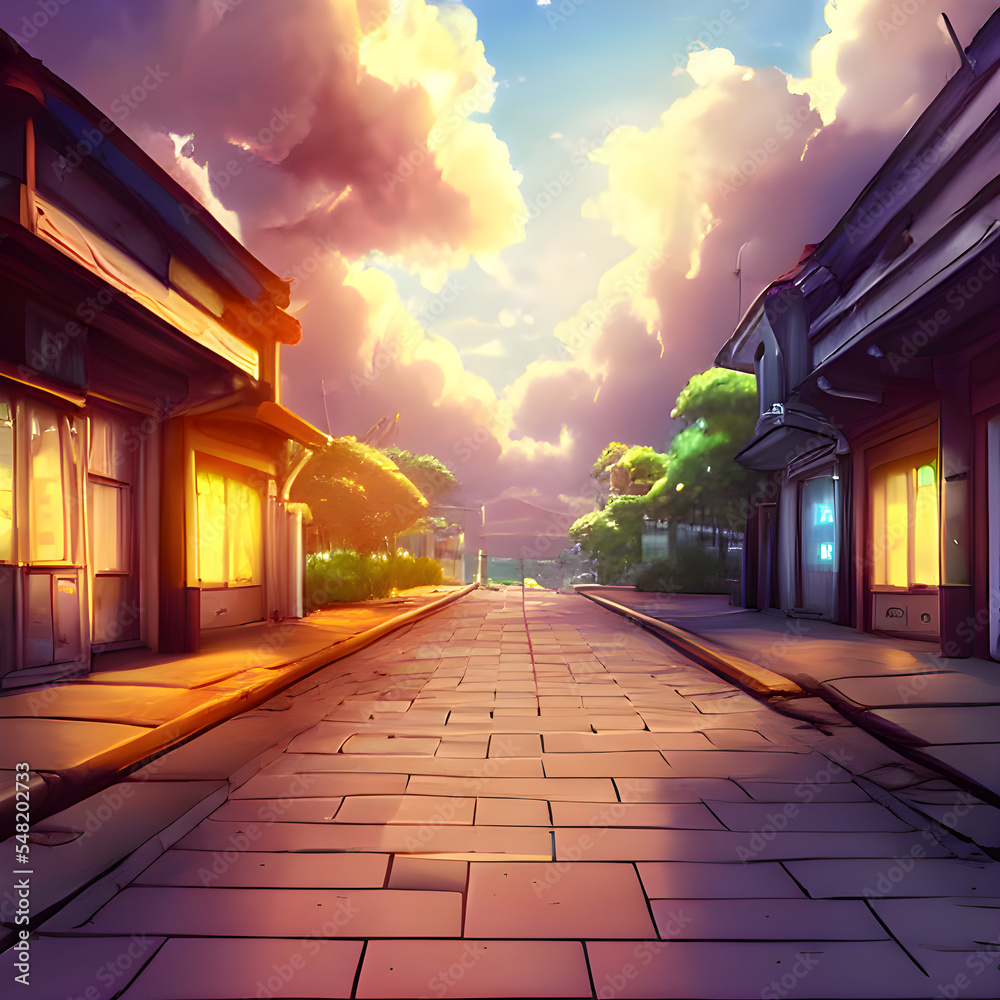 架空のアニメの街並み風景。