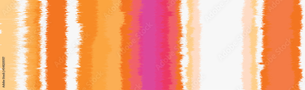 Washed orange, yellow, magenta  blurry wavy ikat seamless pattern. Aquarelle effect boho fashion fabric for coastal nautical stripe wallpaper background. Stripe with blurry gradient tileable swatch.