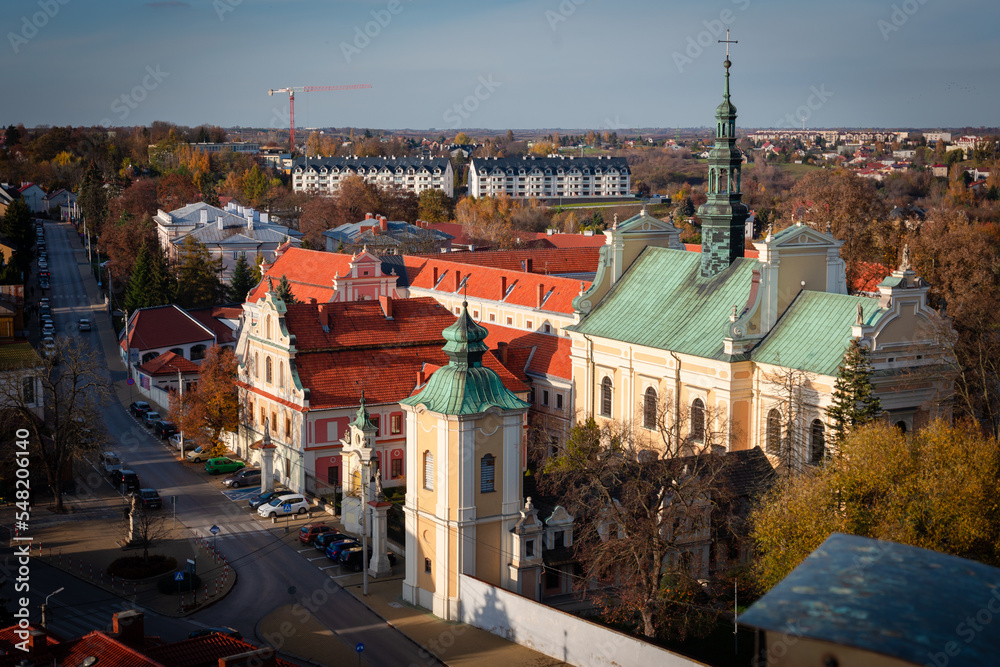 Sandomierz, one of the most beautiful towns in southeastern Poland. Panoramic view from Opatowska Gate, Świętokrzyskie voivodeship, Poland. - obrazy, fototapety, plakaty 