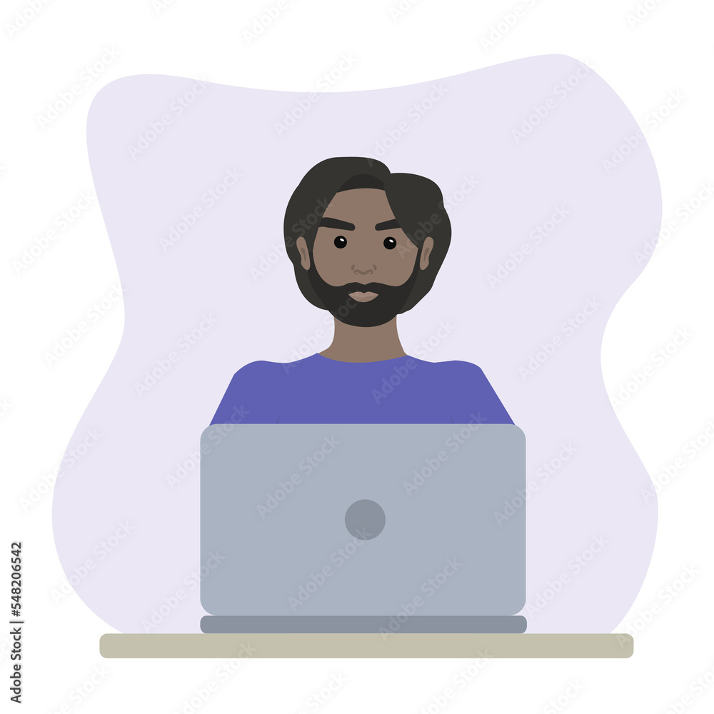 Man with laptop. Home office concept. Illustration for cards, posters, flyers, webs. Man with laptop. Home office concept. Illustration for cards, posters, flyers, webs.