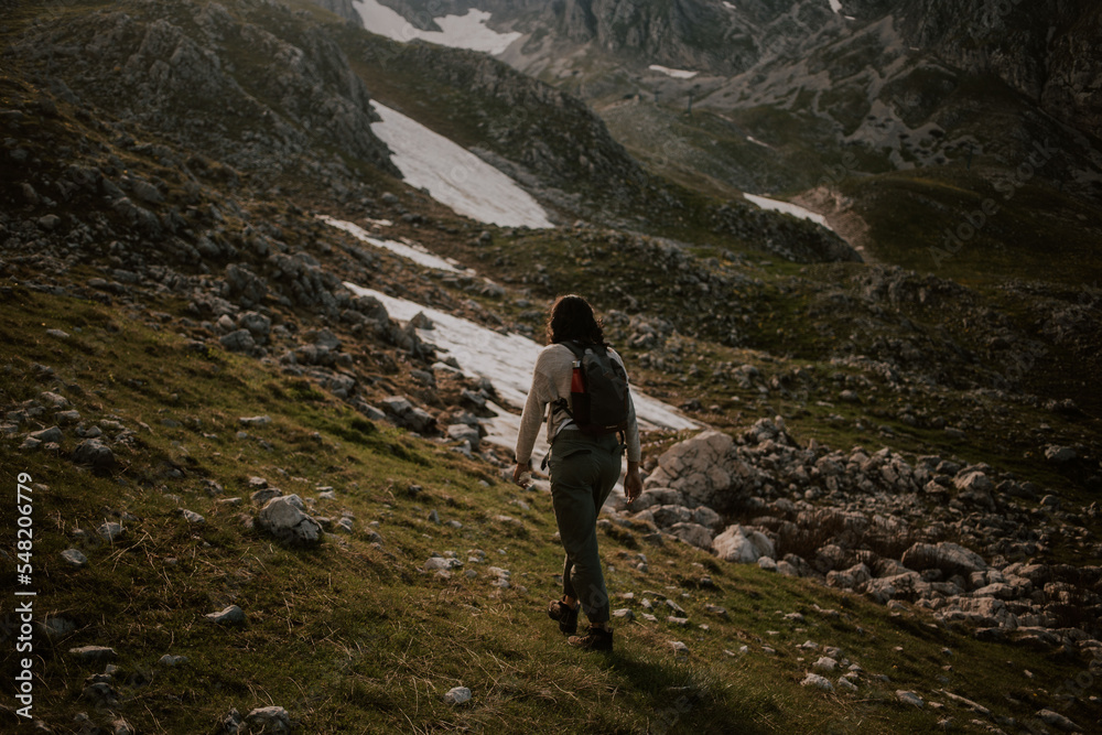 hiking in the mountains, woman hiking