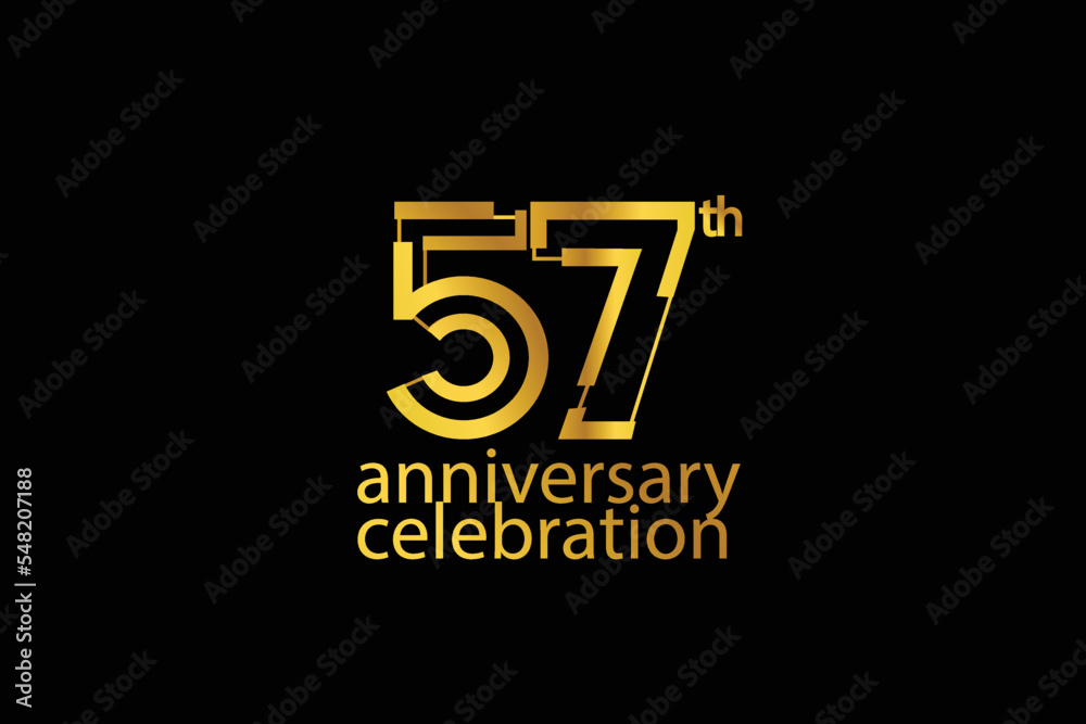 57 year anniversary celebration abstract style logotype. anniversary with gold color isolated on black background, vector design for celebration vector