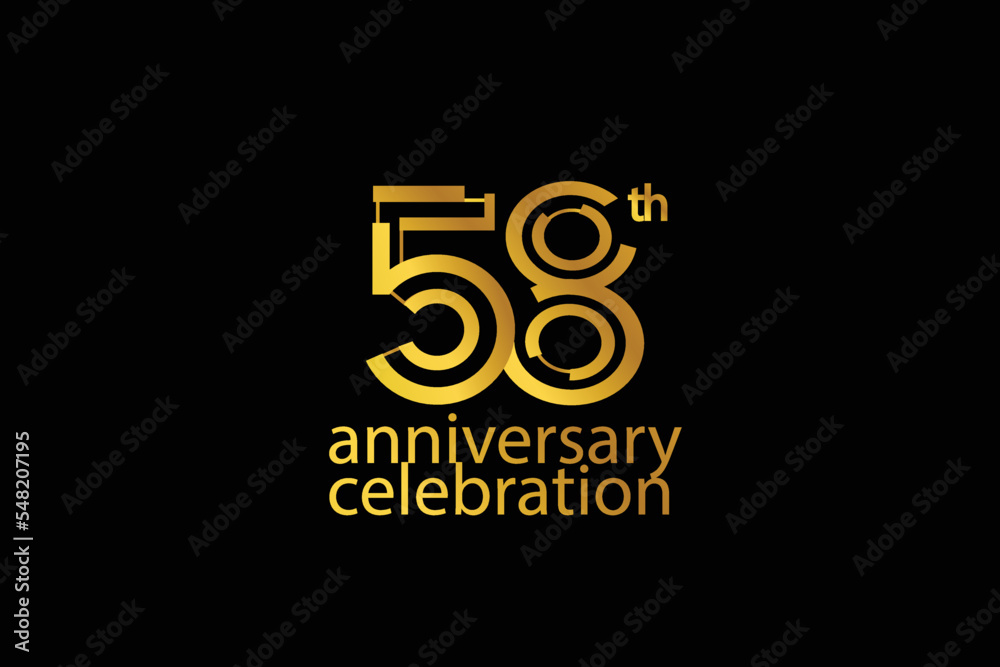 58 year anniversary celebration abstract style logotype. anniversary with gold color isolated on black background, vector design for celebration vector