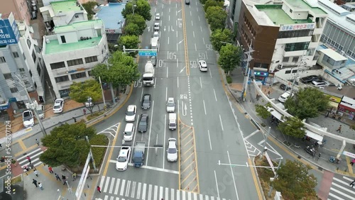 Aerial view of city during off peak on the day, in Daegu city, Korea photo