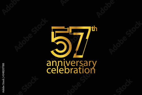 57 year anniversary celebration abstract style logotype. anniversary with gold color isolated on black background, vector design for celebration vector