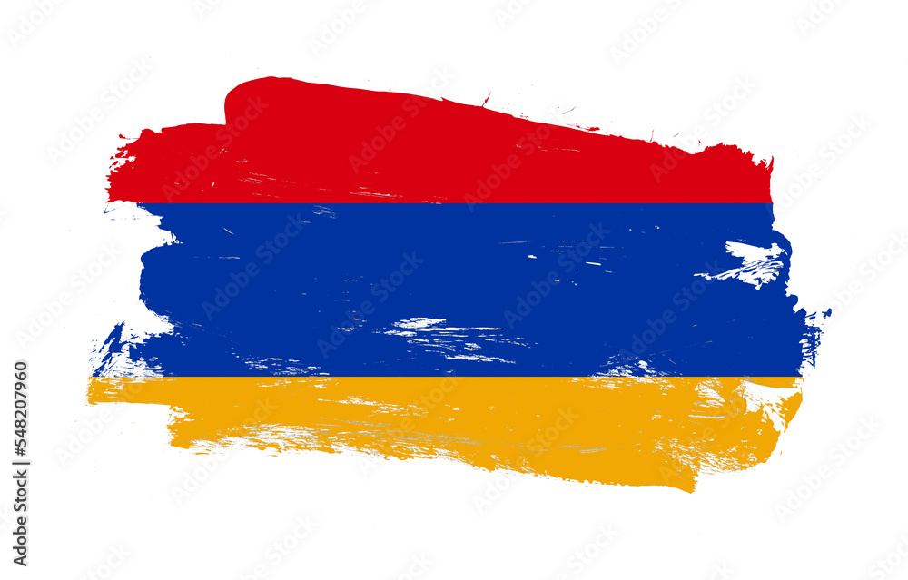 Obraz premium Stroke brush painted distressed flag of armenia on white background