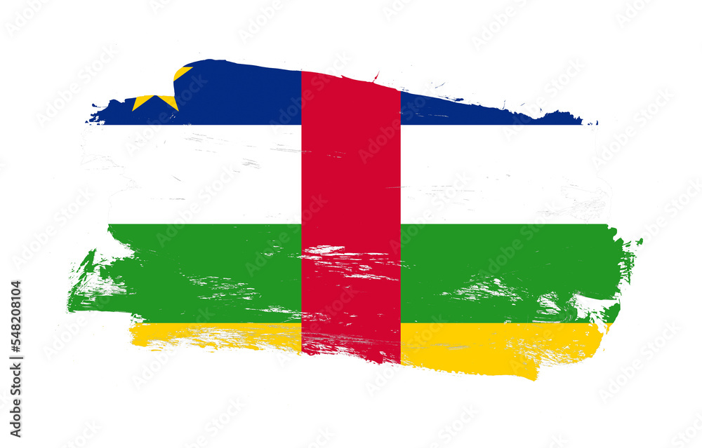 Obraz premium Stroke brush painted distressed flag of central african republic on white background
