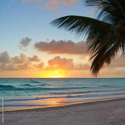 Fototapeta Naklejka Na Ścianę i Meble -  Sunrise over beach in Cancun