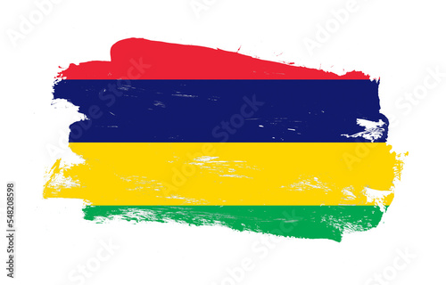 Stroke brush painted distressed flag of mauritius on white background