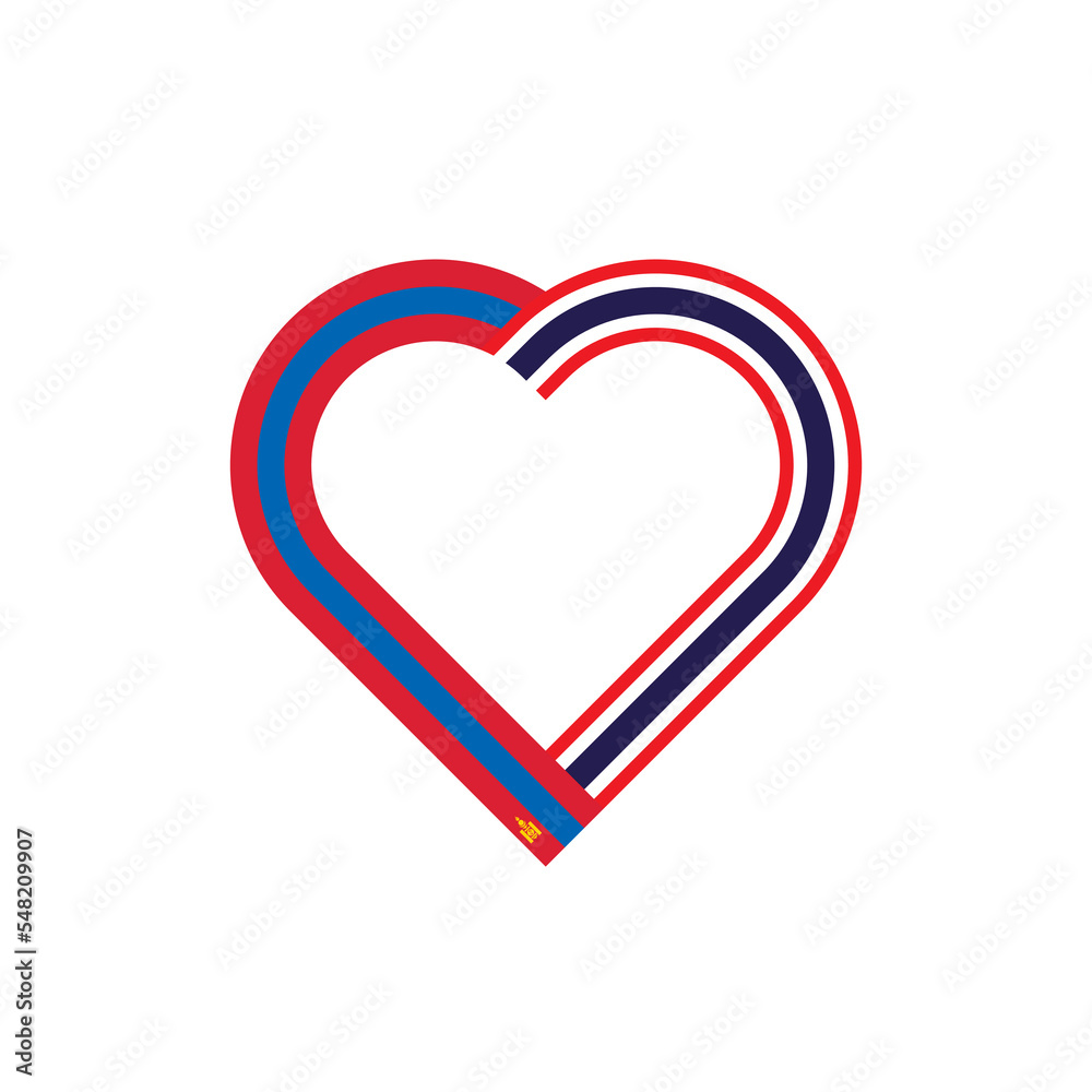 friendship concept. heart ribbon icon of mongolia and thailand flags. vector illustration isolated on white background