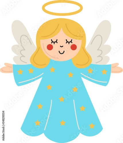 Vector illustration of cartoon cute angel isolated on white background.