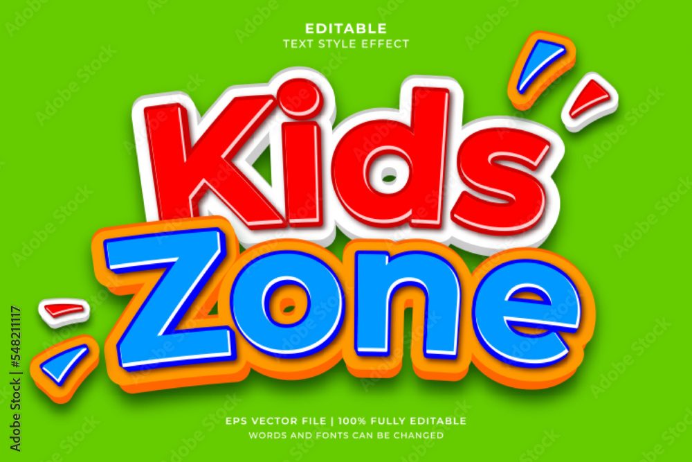 Kids zone 3d editable text effect