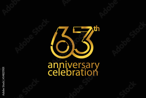  63 year anniversary celebration abstract style logotype. anniversary with gold color isolated on black background, vector design for celebration vector