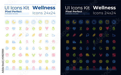 Healthcare and fitness pixel perfect glass morphism ui icons set for dark, light mode. GUI, UX design. Vector isolated pictograms with transparency. Editable stroke. Montserrat Bold, Light fonts used