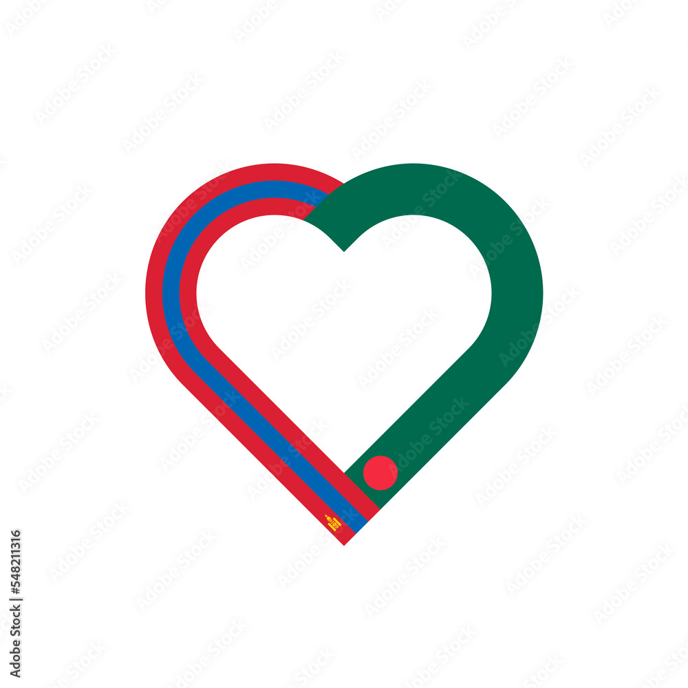 friendship concept. heart ribbon icon of mongolia and bangladesh flags. vector illustration isolated on white background