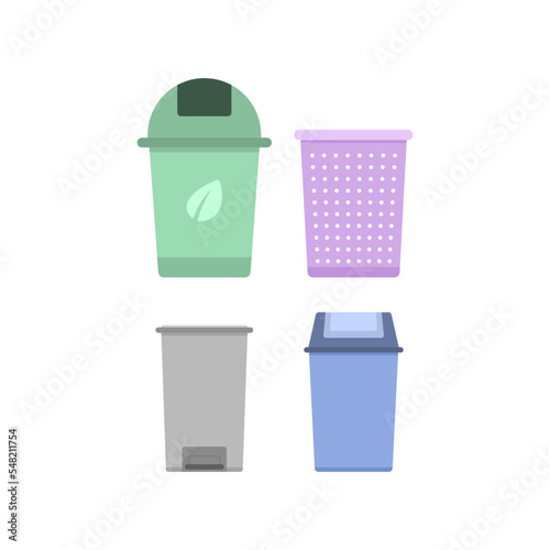 collection of trash can illustrations. various types of garbage dumps. flat cartoon design. icons and symbols. graphic elements