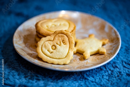 Cute Valentine heart shaped cookies in a plate